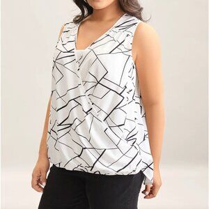 Bloomchic Abstract Print Wrap Curvy Hem Tank Top 26/4X - NWT
